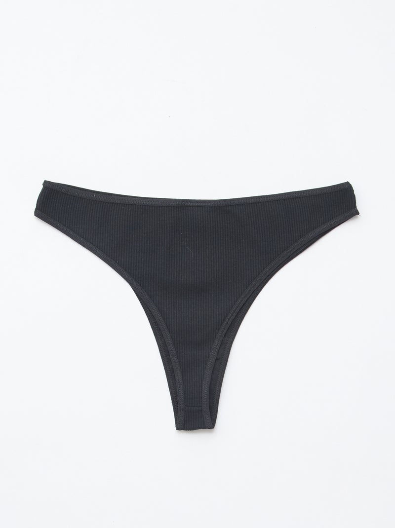 5er-Pack Rippstrick-Tangas Schwarz - Kiabi