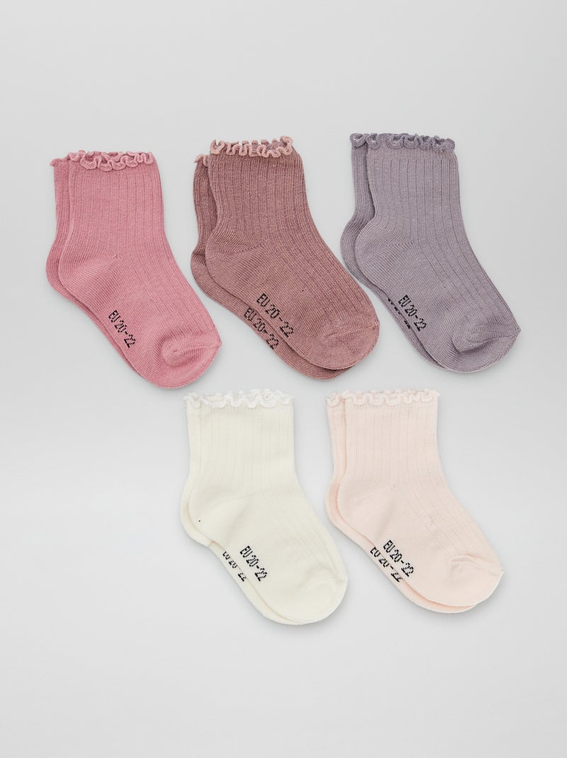 5er-Pack Socken mit Rüschen Rosa - Kiabi