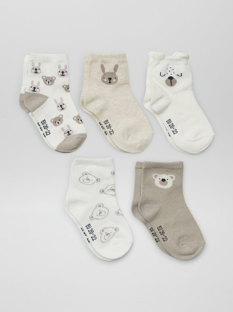 5er-Pack Stretch-Socken Beige - Kiabi
