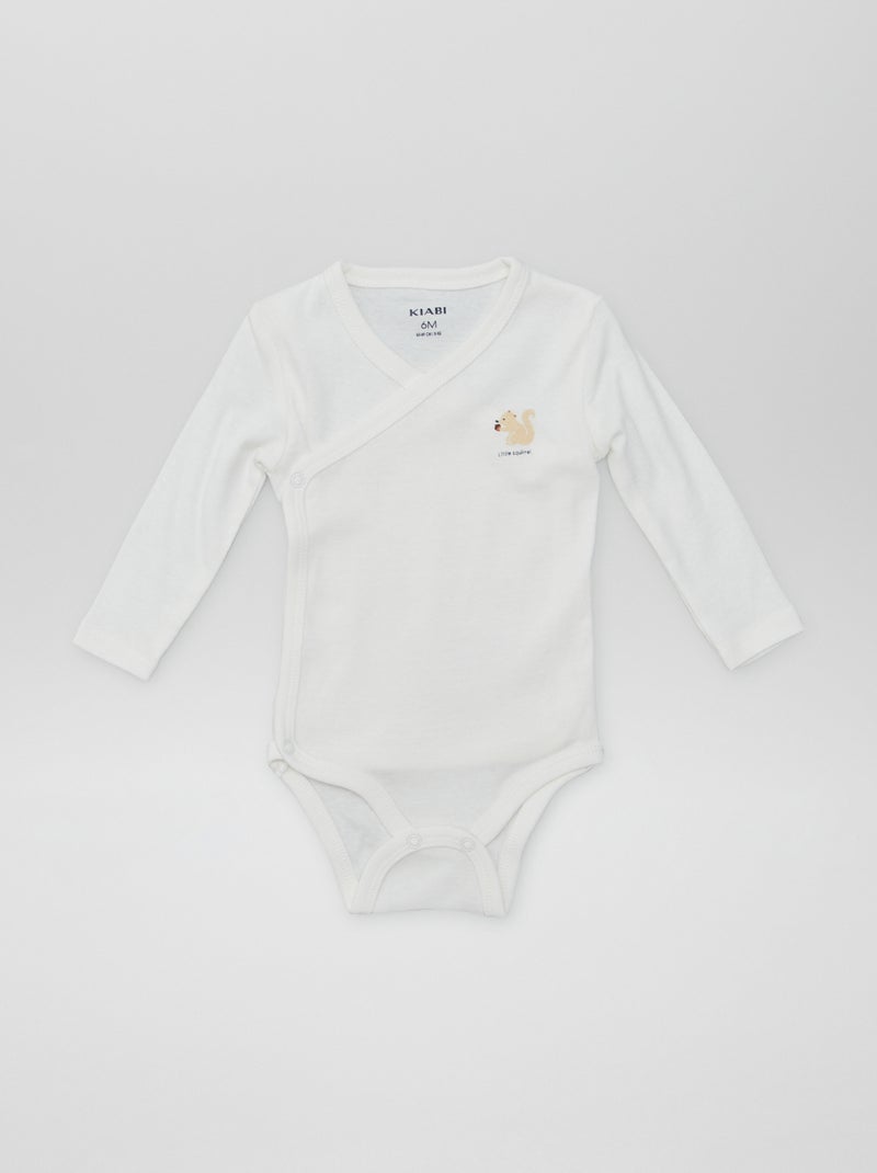 7 Wrap-Front Bodysuits + Storage Pouch WHITE - Kiabi