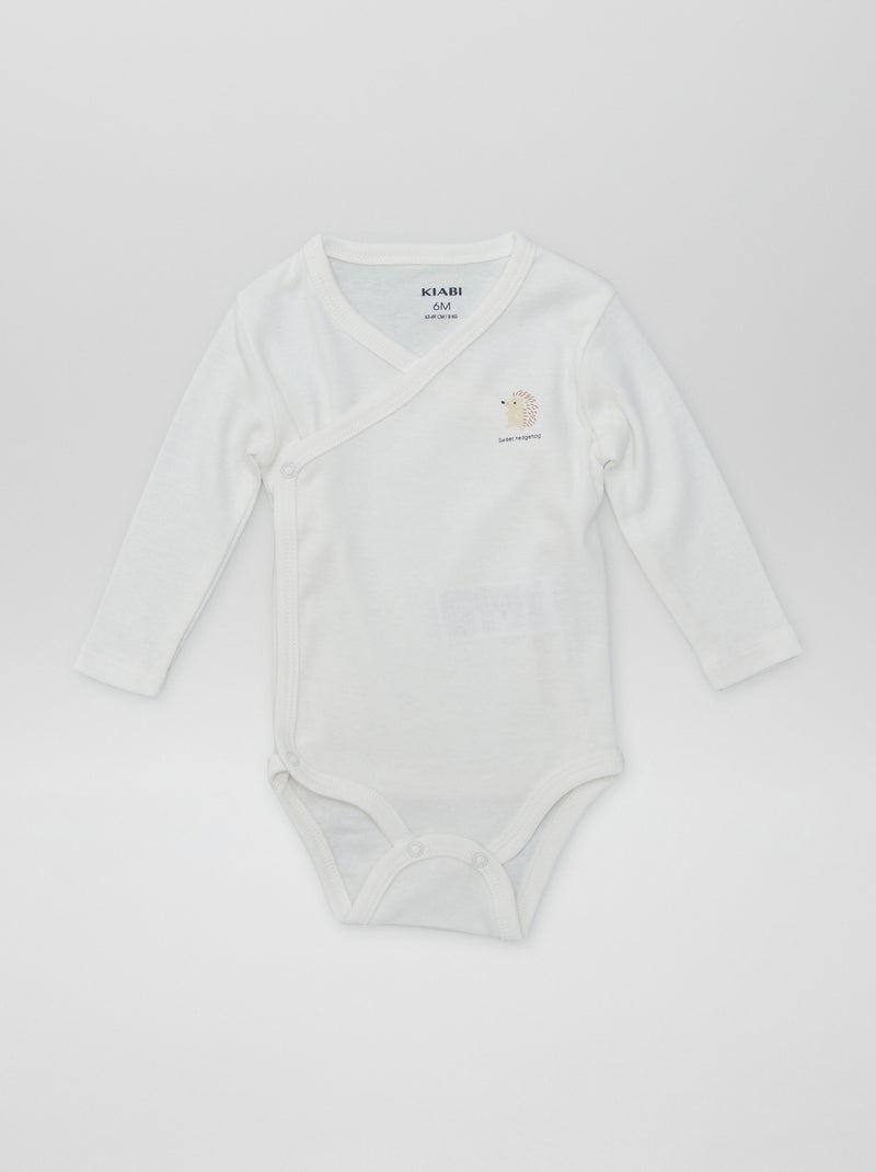 7 Wrap-Front Bodysuits + Storage Pouch WHITE - Kiabi