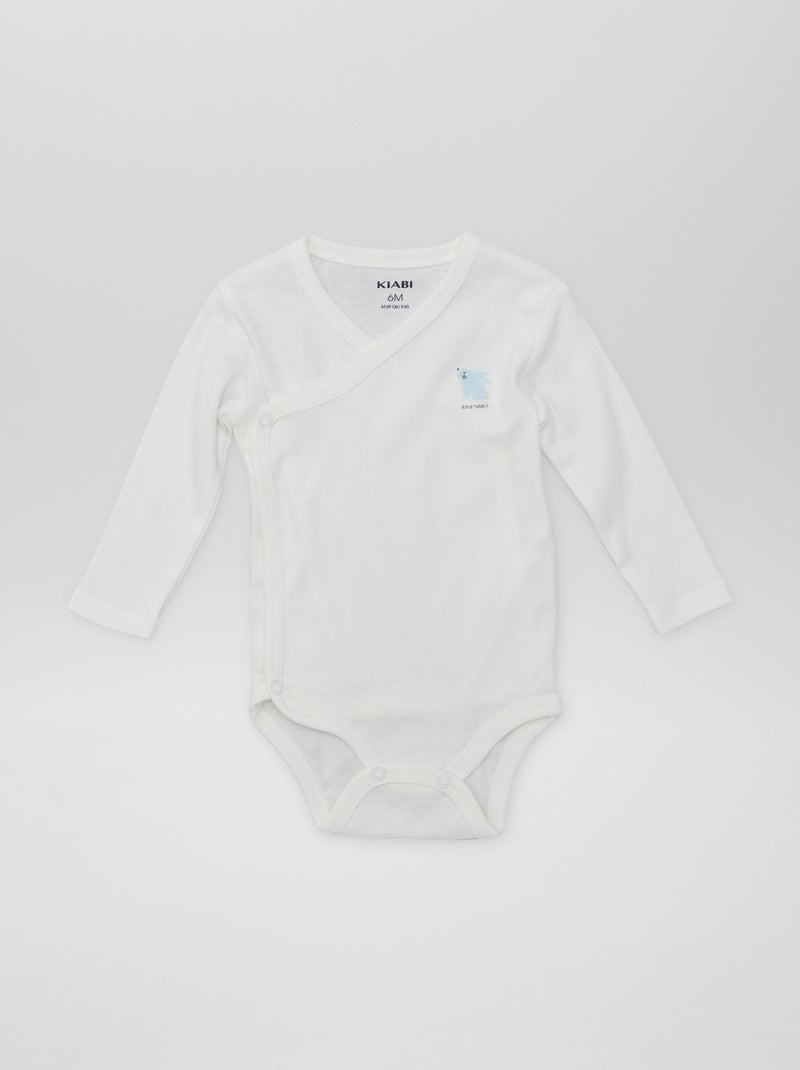 7 Wrap-Front Bodysuits + Storage Pouch WHITE - Kiabi