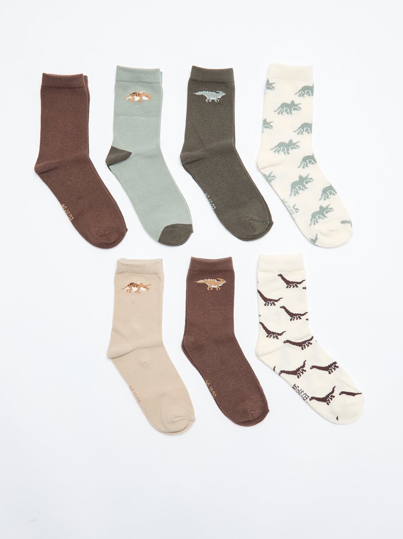 7er-Pack bedruckte Socken Khaki - Kiabi