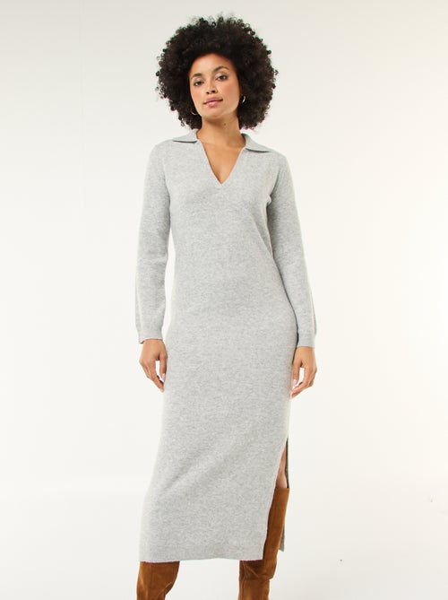Abito a maglia con collo polo e maniche lunghe - Kiabi
