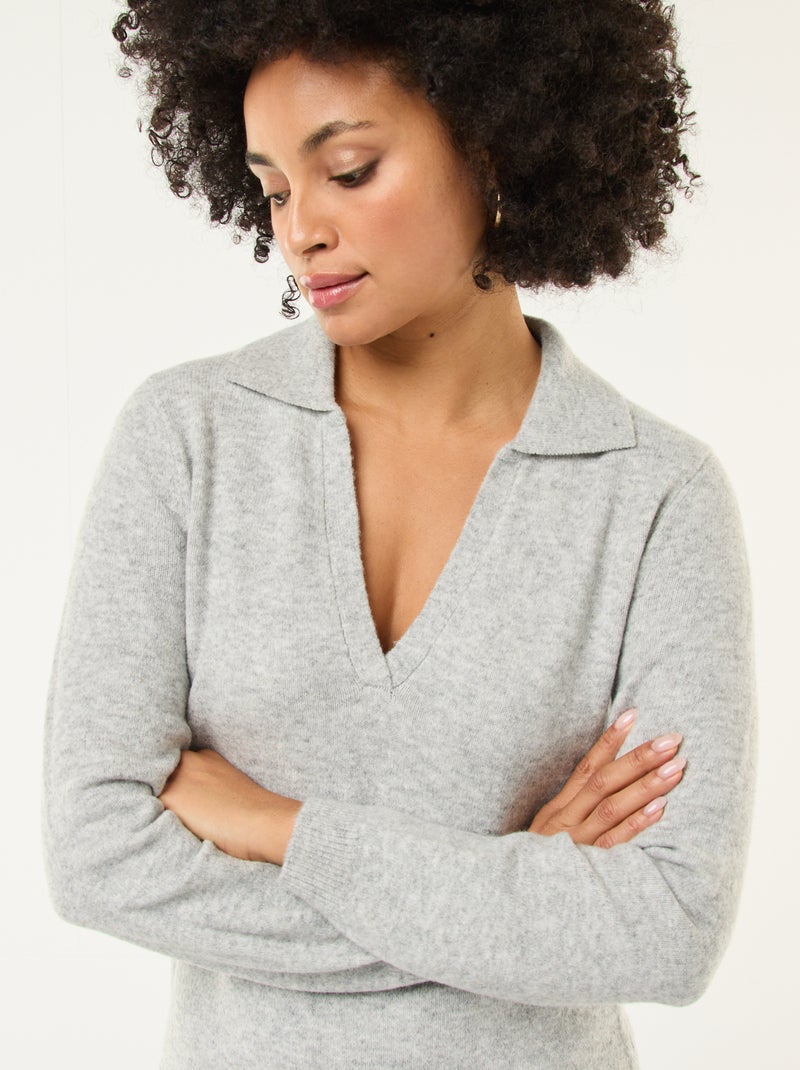 Abito a maglia con collo polo e maniche lunghe Grigio - Kiabi