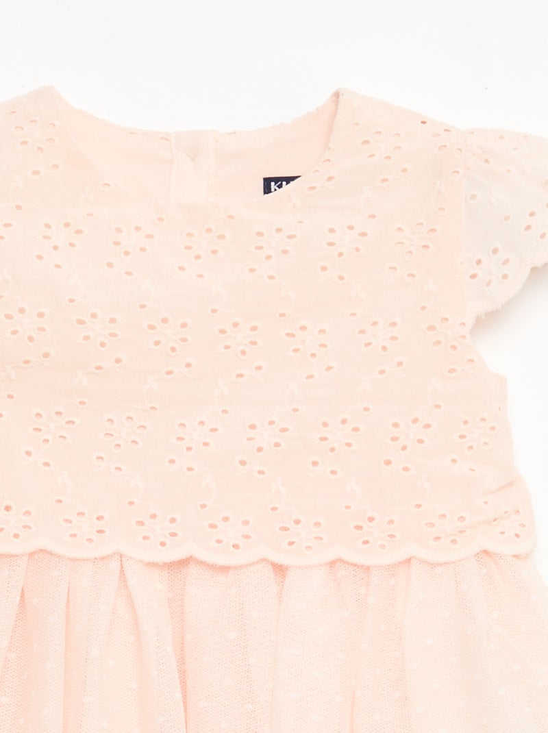 Abito a maniche corte con ricami inglesi e tulle Rosa - Kiabi