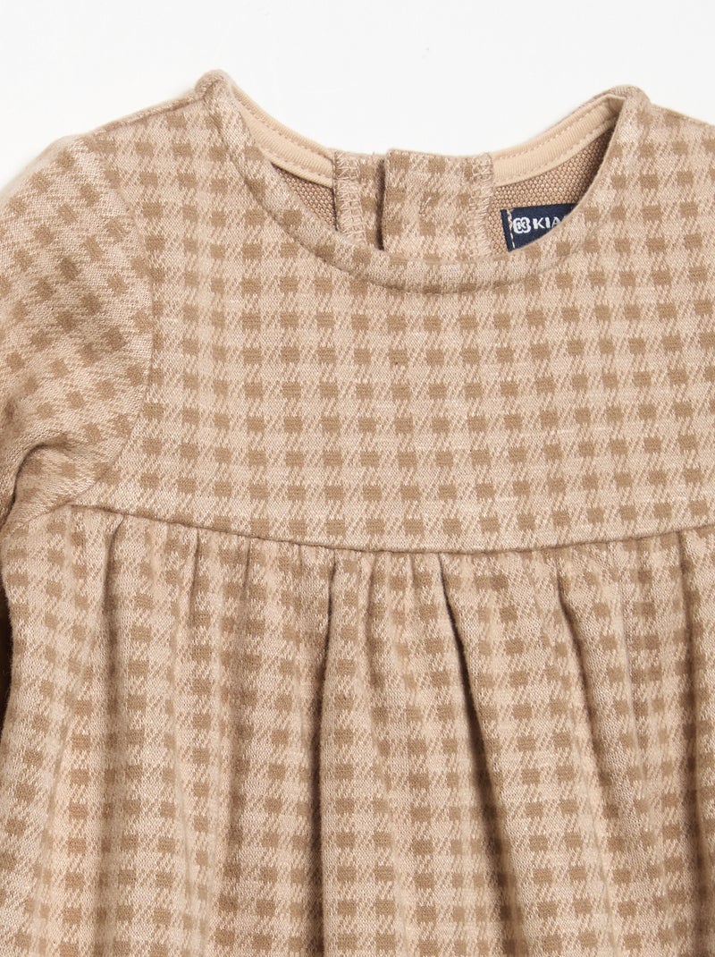 Abito a quadri e maniche lunghe Beige - Kiabi