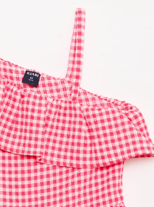 Abito con scollo asimmetrico a balze e motivo Vichy - Kiabi
