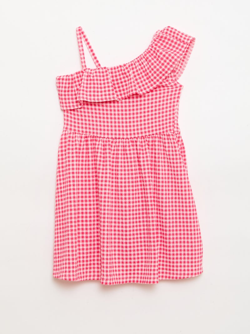 Abito con scollo asimmetrico a balze e motivo Vichy Rosa - Kiabi