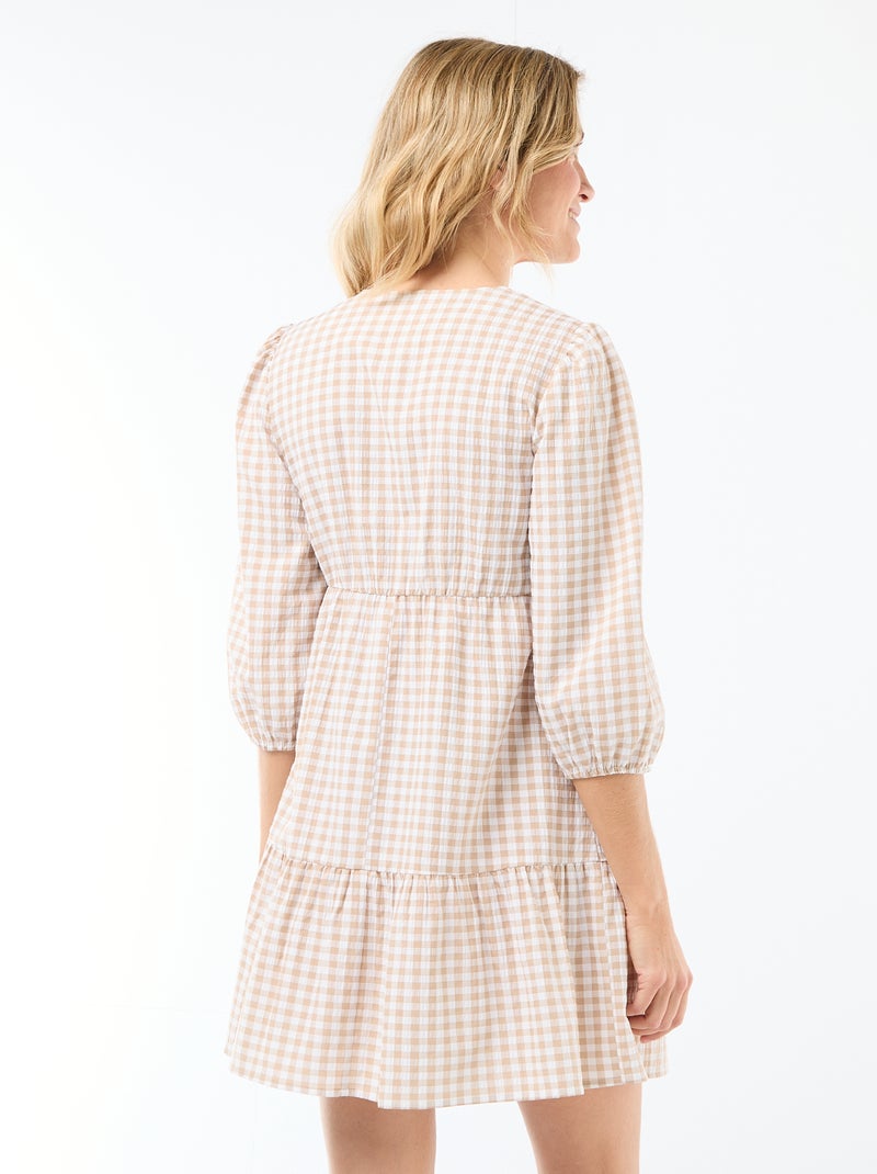 Abito corto a balze a quadri Beige - Kiabi