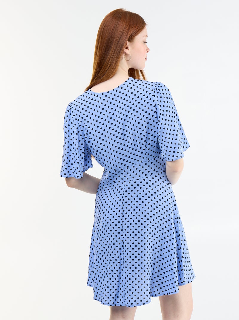 Abito corto a maniche corte con motivo a pois Blu - Kiabi