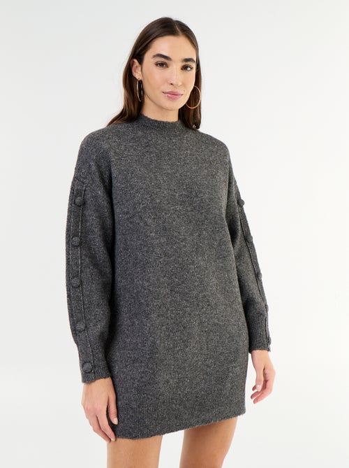 Abito corto in maglia con maniche abbottonate - Kiabi