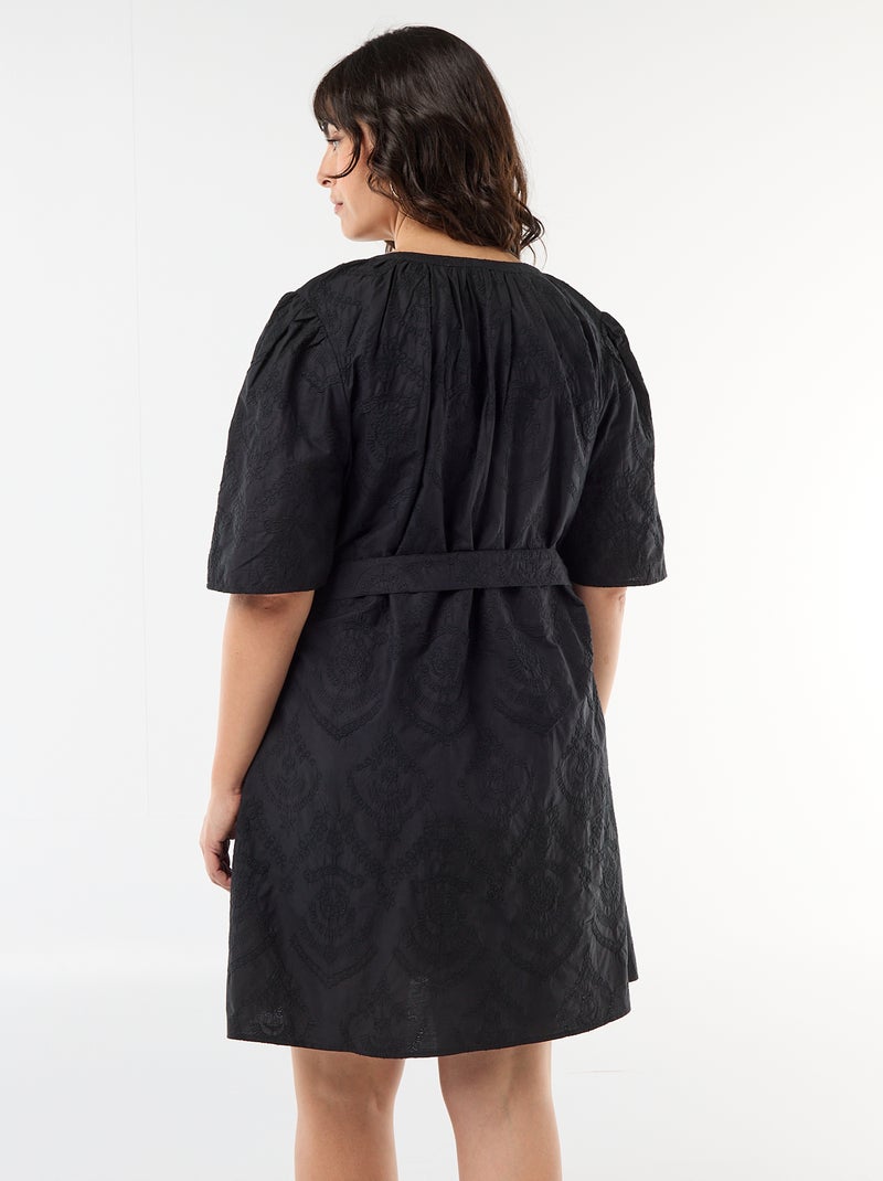 Abito in cotone con ricami sangallo Nero - Kiabi