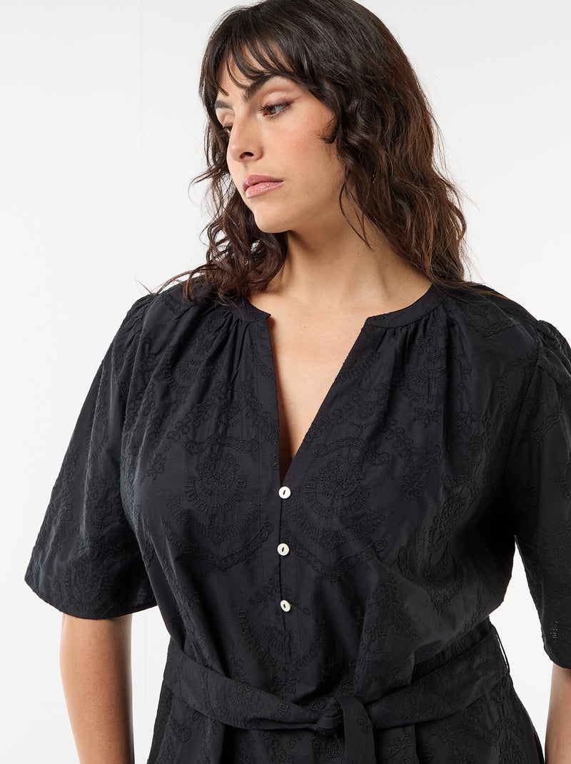 Abito in cotone con ricami sangallo Nero - Kiabi