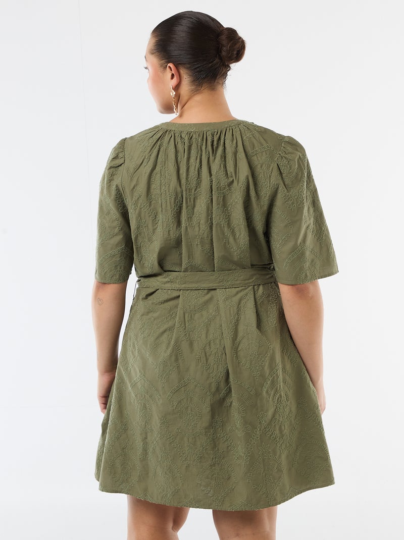 Abito in cotone con ricami sangallo Verde - Kiabi