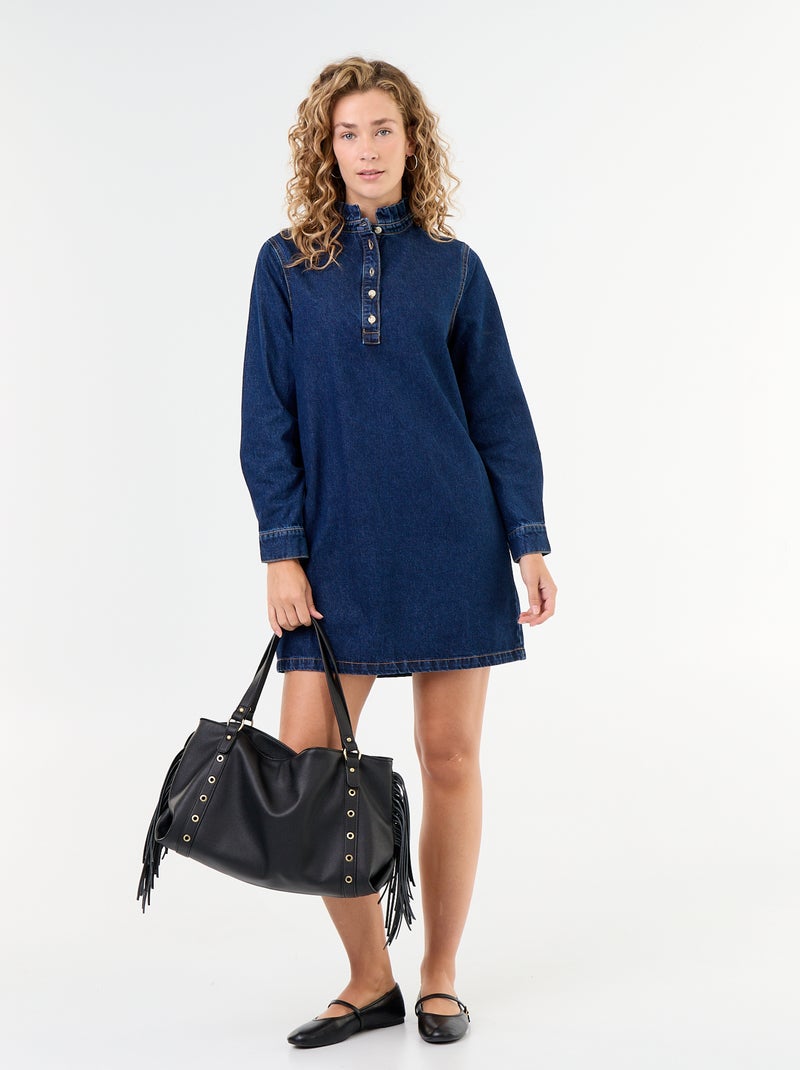 Abito in denim con collo a balze Blu - Kiabi