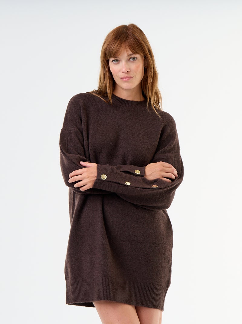 Abito in maglia con bottoni martellati Marrone - Kiabi
