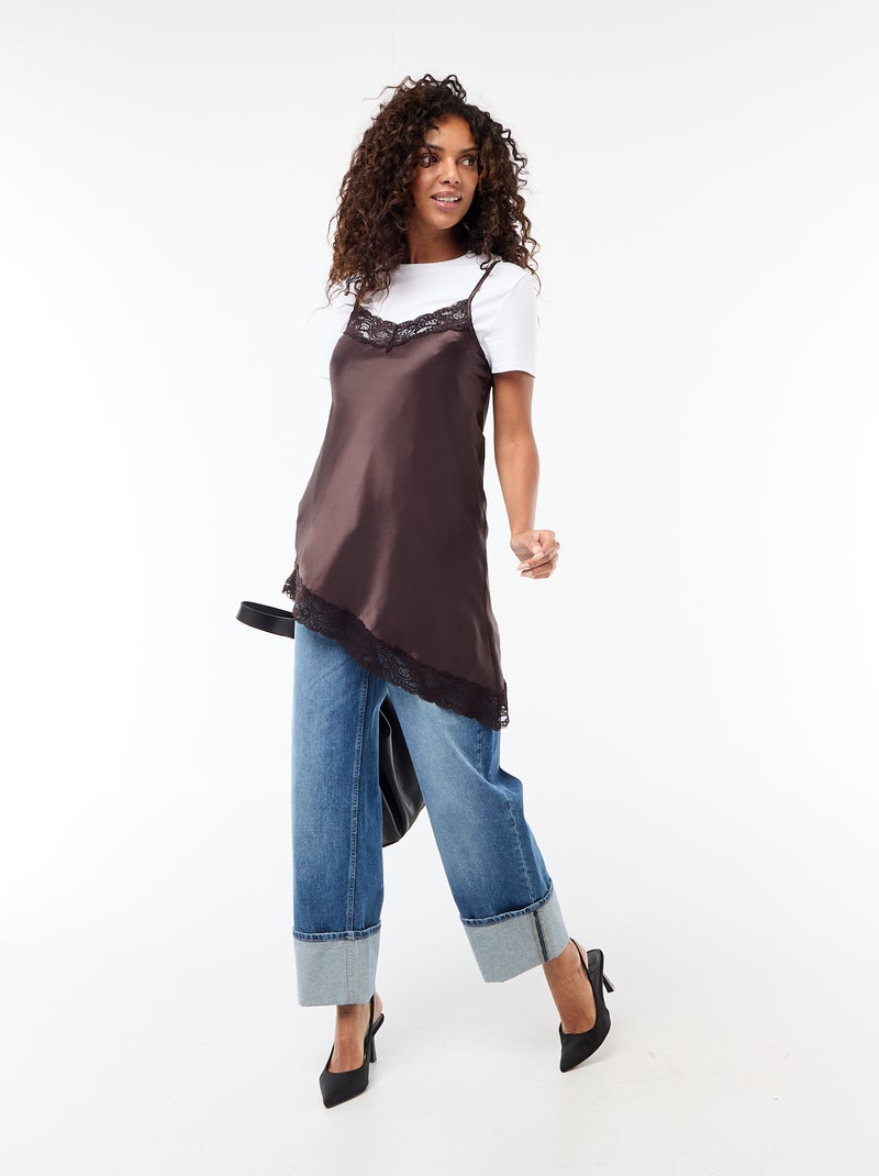 Abito in raso con pizzo Marrone - Kiabi