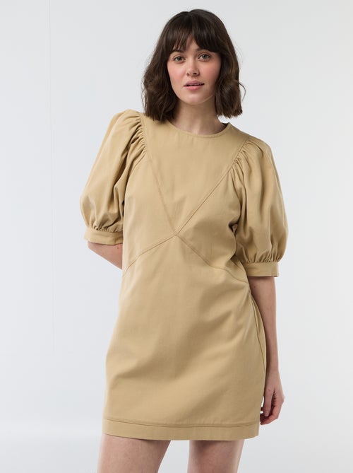 Abito in twill con maniche a sbuffo - Kiabi