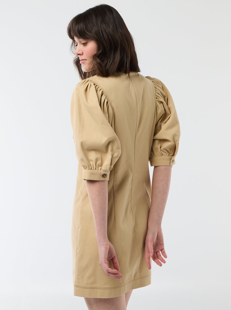 Abito in twill con maniche a sbuffo Beige - Kiabi