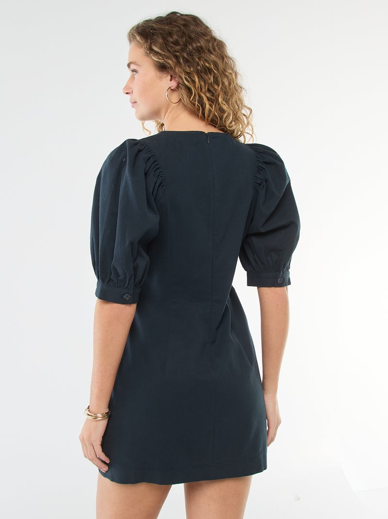 Abito in twill con maniche a sbuffo Blu - Kiabi