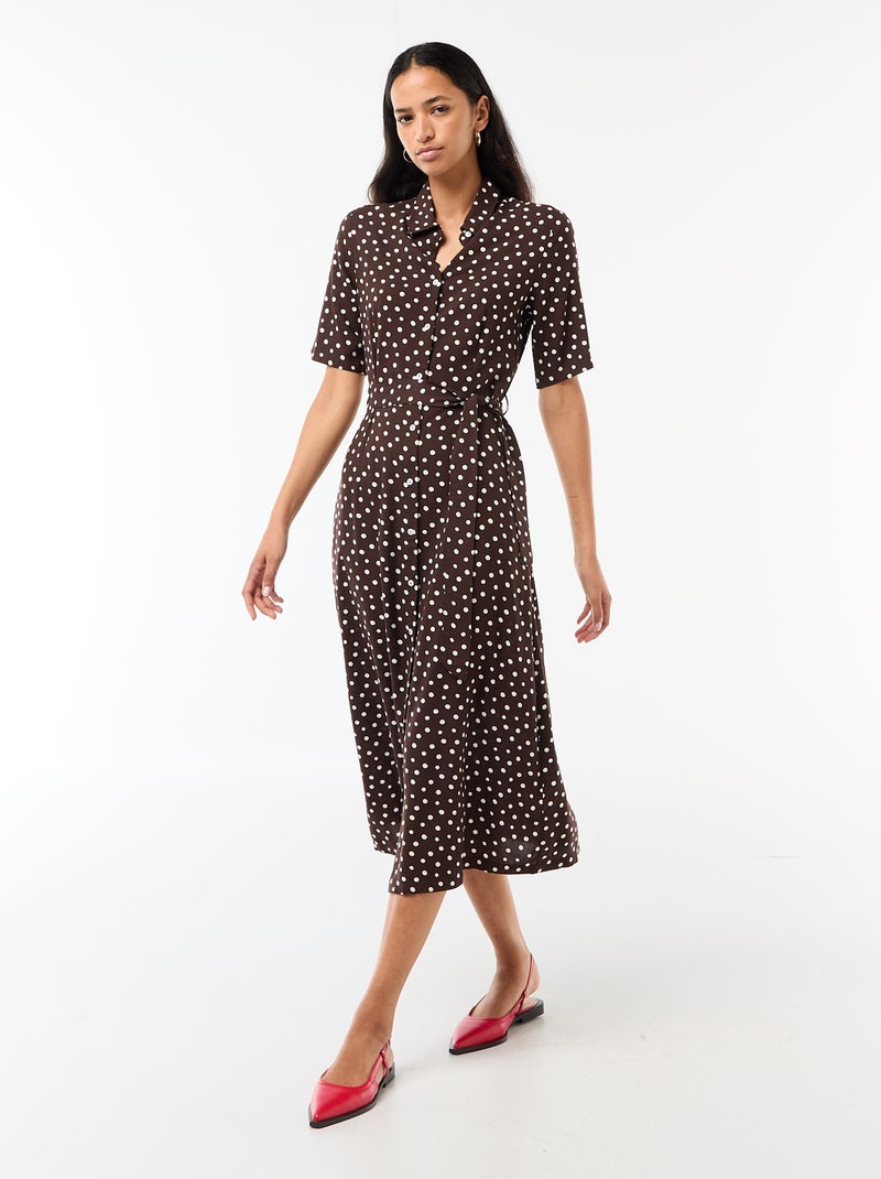 Abito lungo a camicia con cintura da annodare Marrone - Kiabi