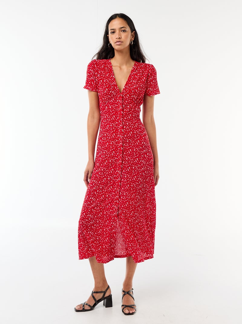 Abito lungo stampato all-over fine Rosso - Kiabi