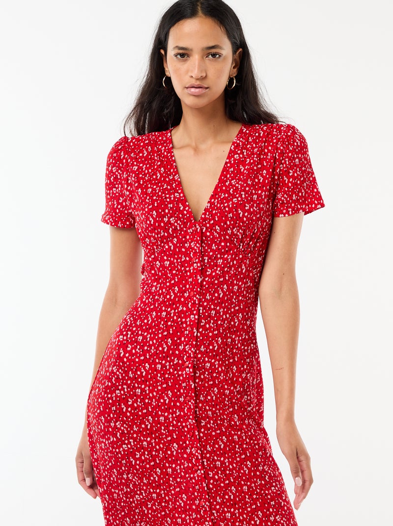 Abito lungo stampato all-over fine Rosso - Kiabi