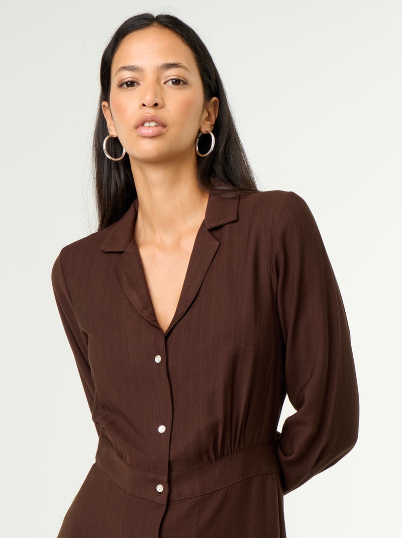 Abito lungo taglio camicia Marrone - Kiabi