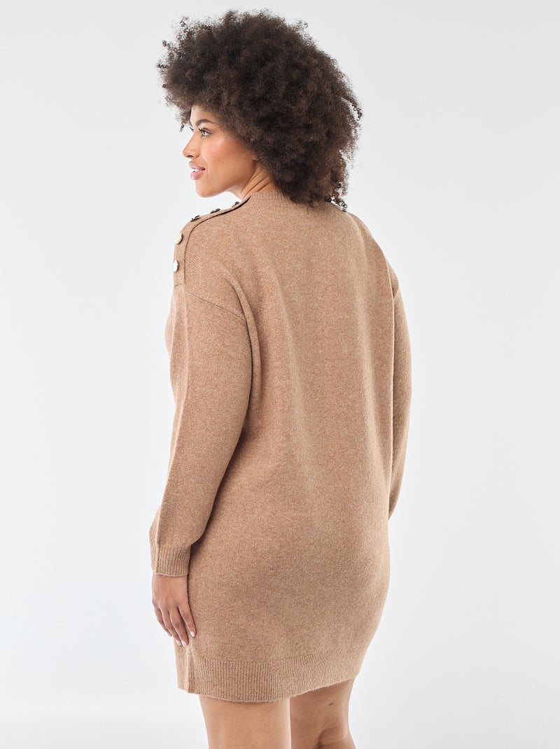 Abito maglia con bottoni decorativi sulla spalla Beige - Kiabi