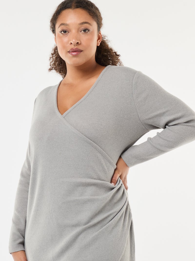 Abito midi a portafoglio in maglia Grigio - Kiabi