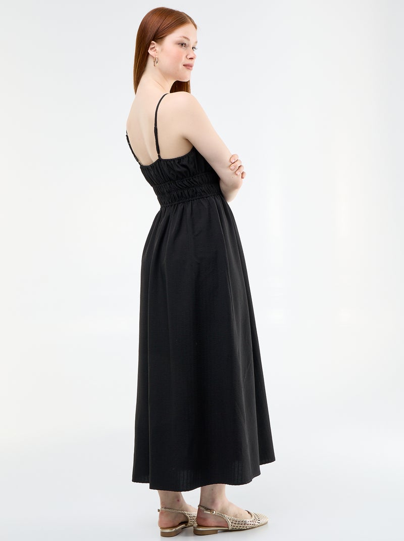 Abito midi smockato Nero - Kiabi