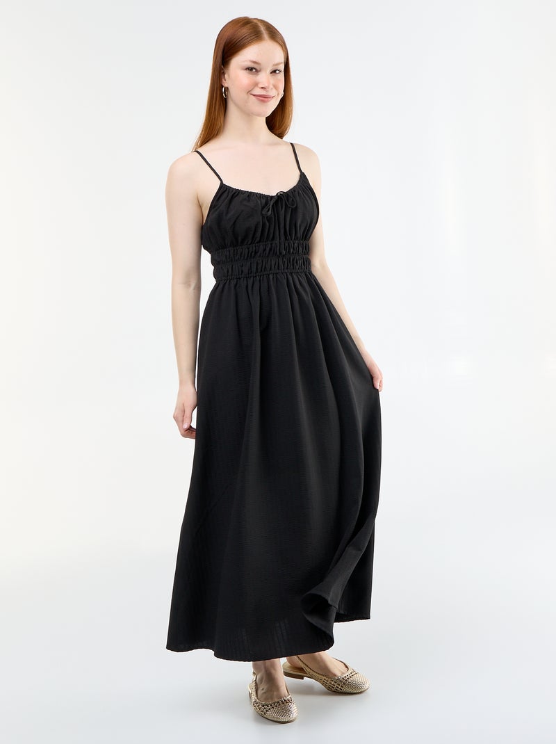 Abito midi smockato Nero - Kiabi