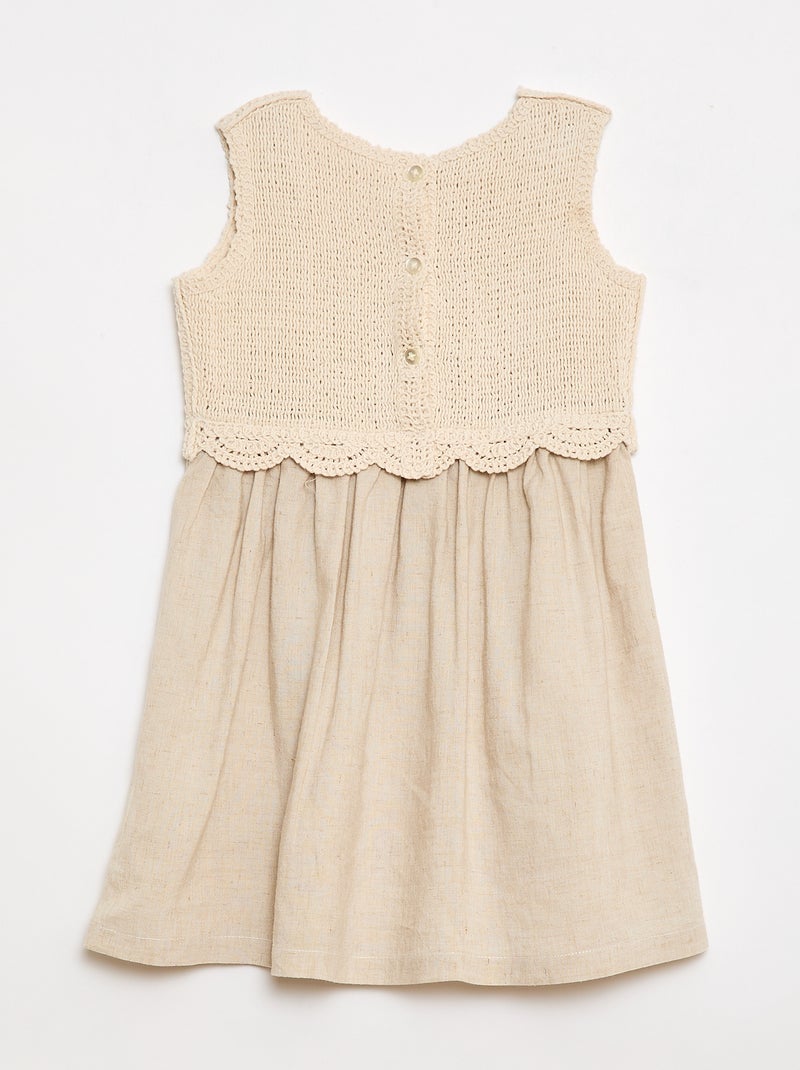 Abito smanicato con top all'uncinetto Beige - Kiabi