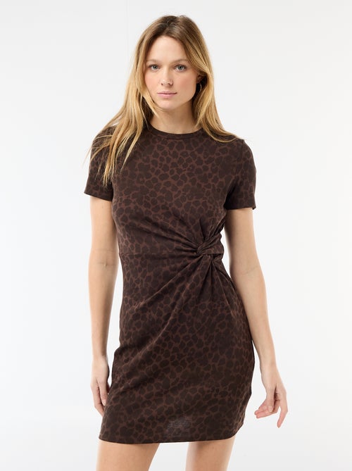 Abito t-shirt corto con fiocco fantasia - Kiabi Abito t-shirt corto con fiocco fantasia - Kiabi