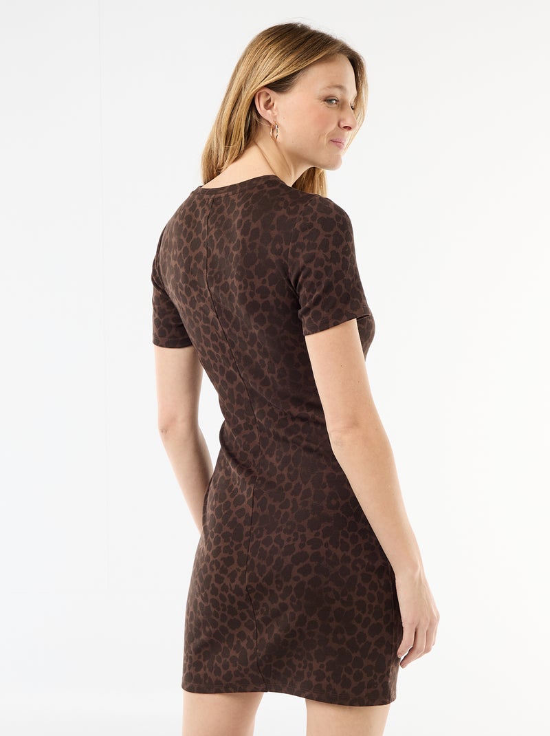 Abito t-shirt corto con fiocco fantasia Marrone - Kiabi