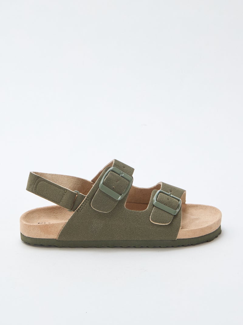 Adjustable Faux Suede Flat Sandals Khaki - Kiabi