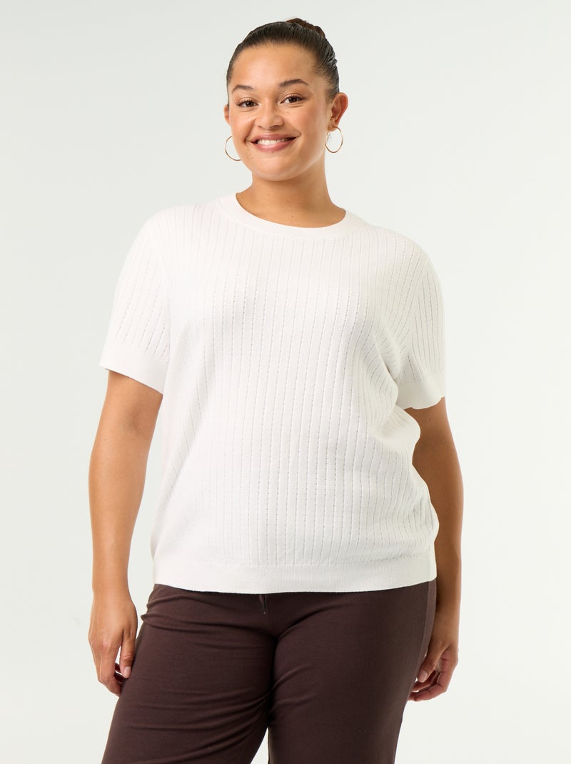 Ajourstrick-T-Shirt Weiß - Kiabi