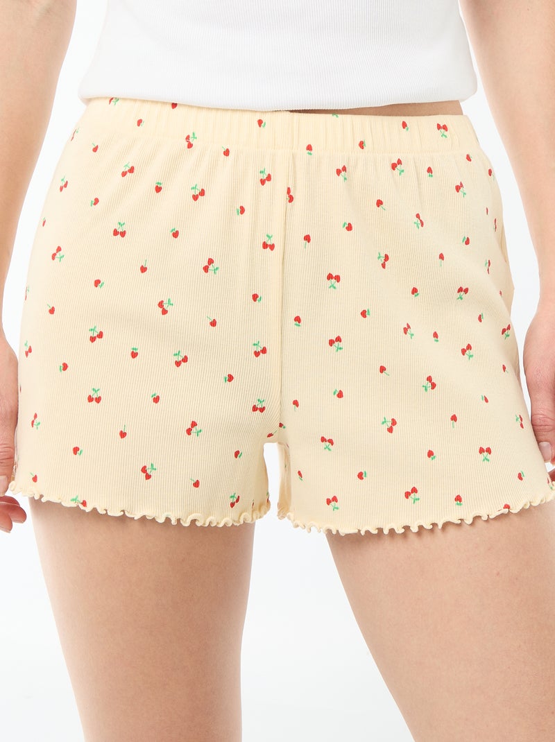 All-over 'cherry' print cotton pajama shorts Yellow - Kiabi