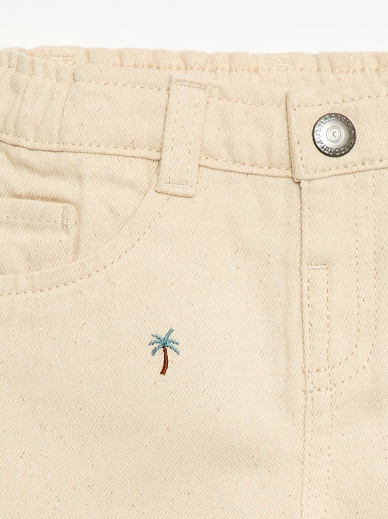 All-Over Embroidered Paperbag Trousers in Cotton Twill Beige - Kiabi