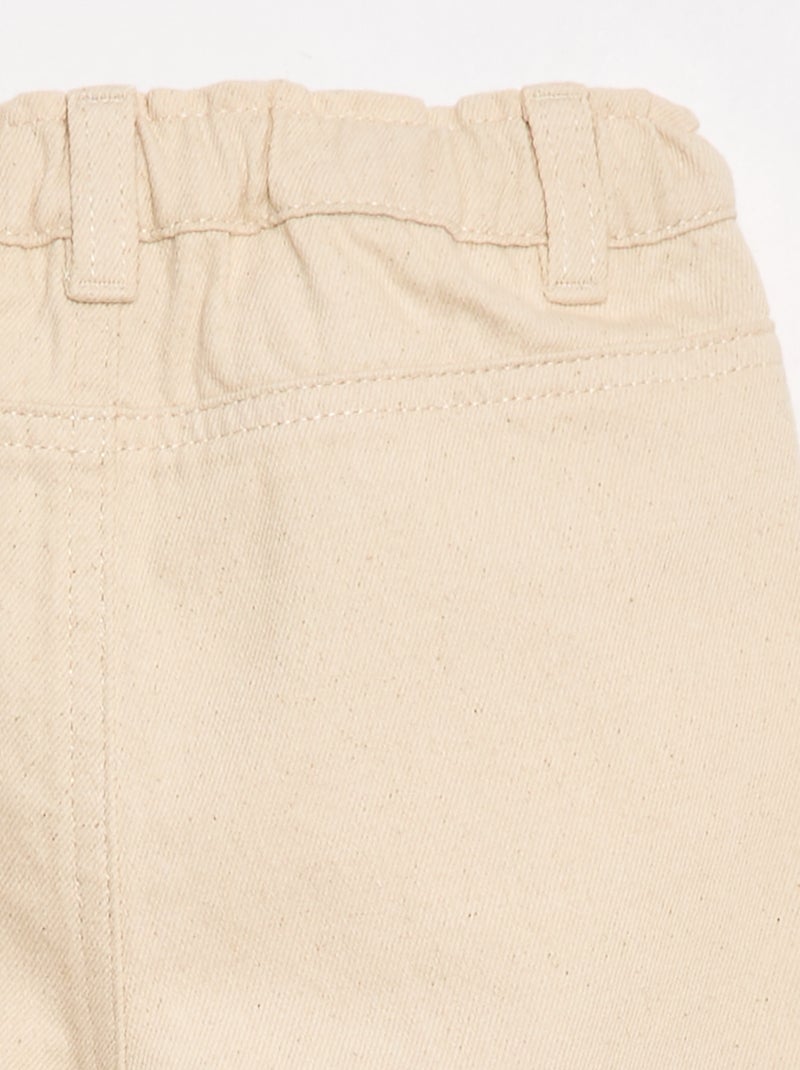 All-Over Embroidered Paperbag Trousers in Cotton Twill Beige - Kiabi
