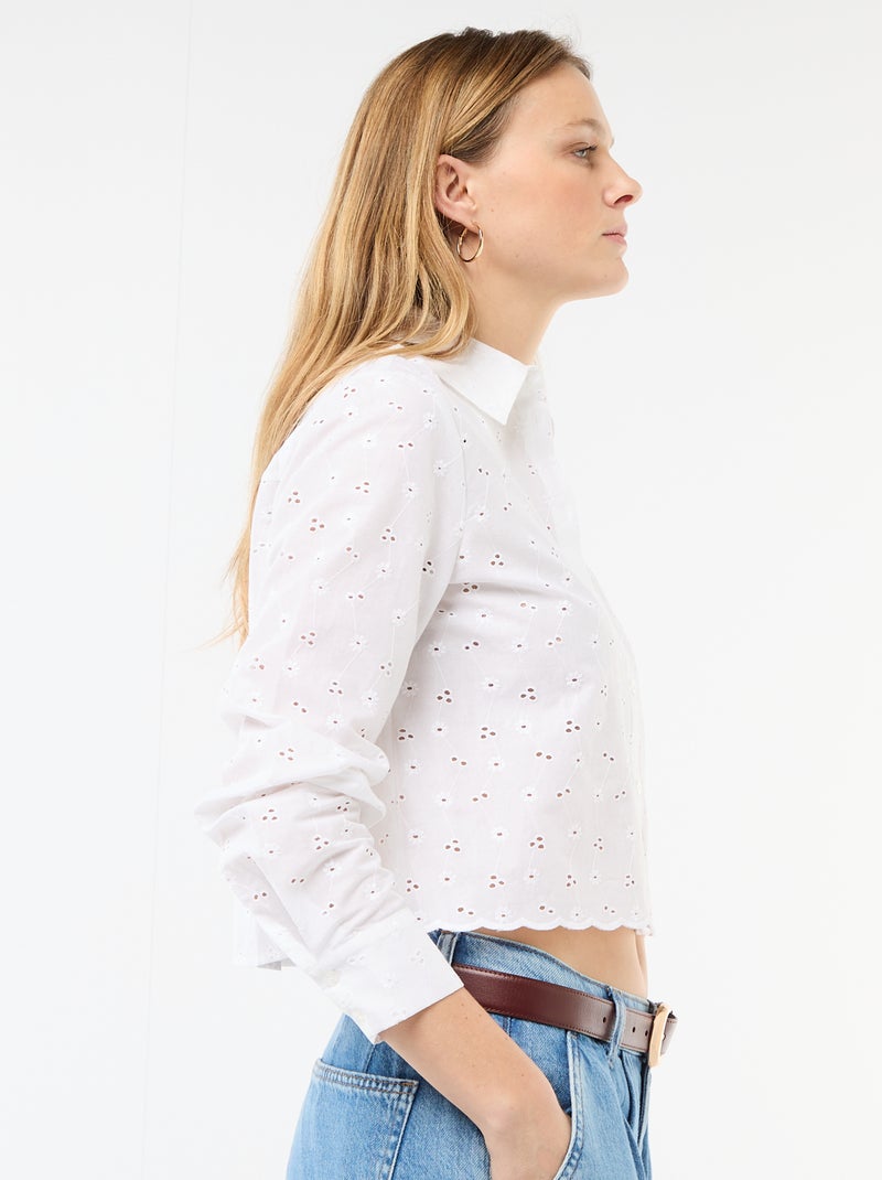 All-Over Embroidered Shirt White - Kiabi