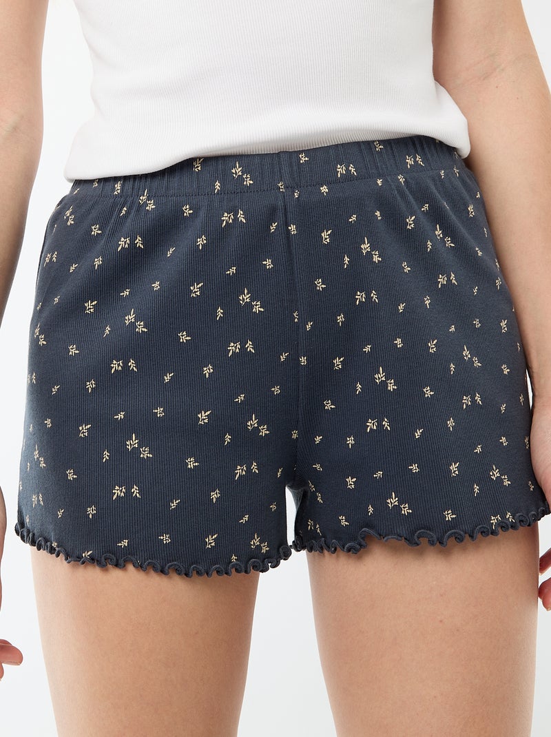 All-over 'flower' print cotton pyjama shorts Blue - Kiabi
