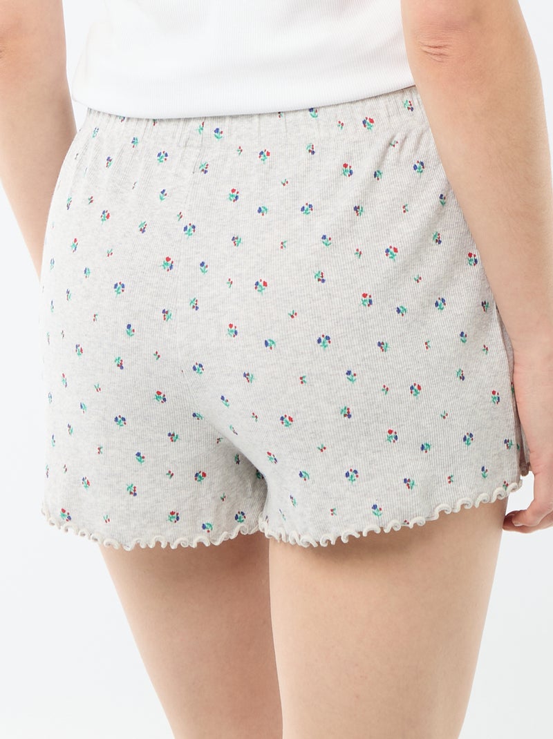 All-over 'flower' print cotton pyjama shorts Grey - Kiabi