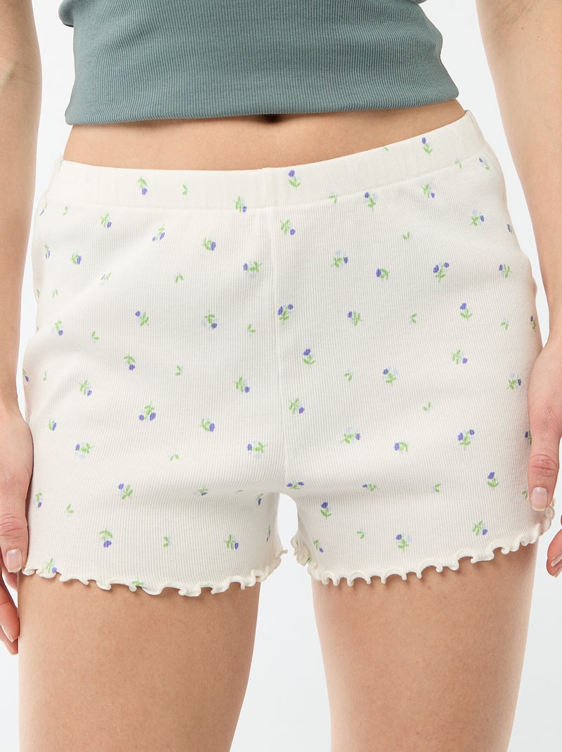 All-over 'flower' print cotton pyjama shorts White - Kiabi