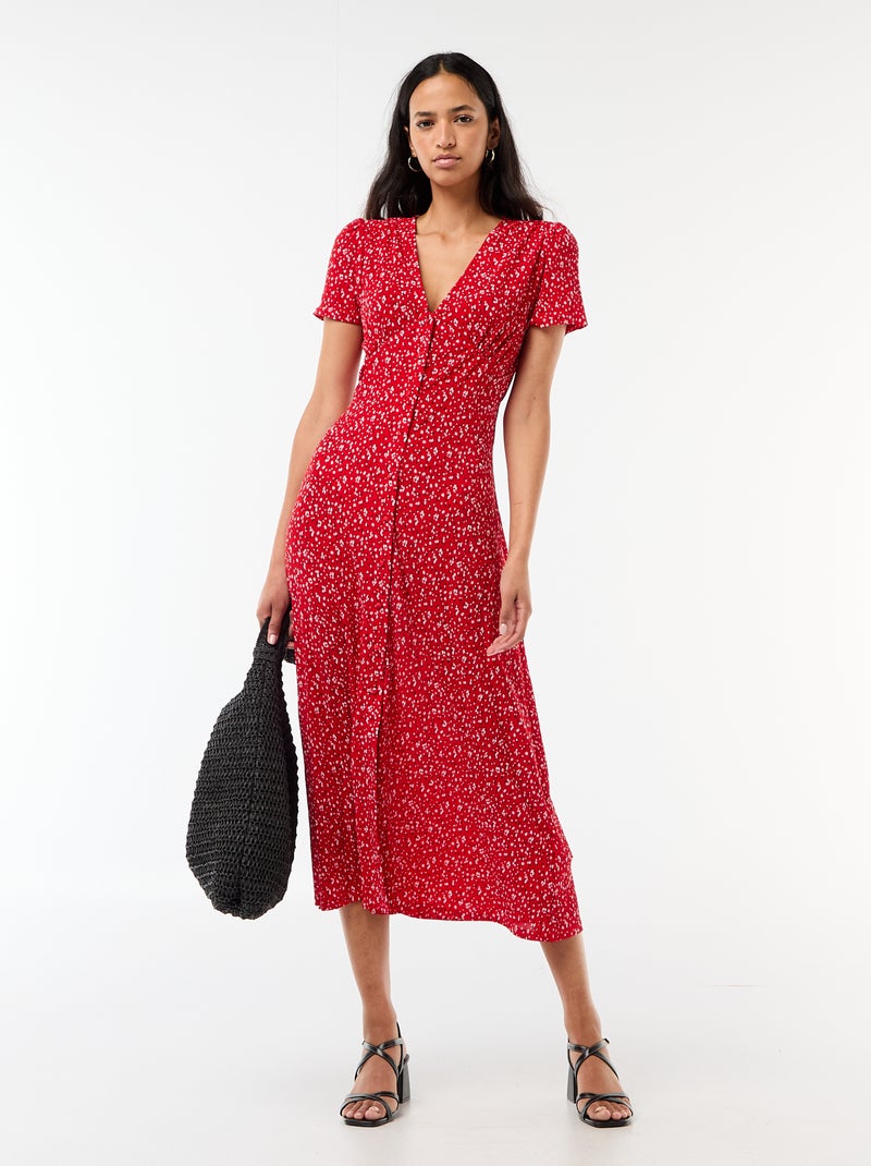 All-Over Print Fine Knit Maxi Dress Red - Kiabi