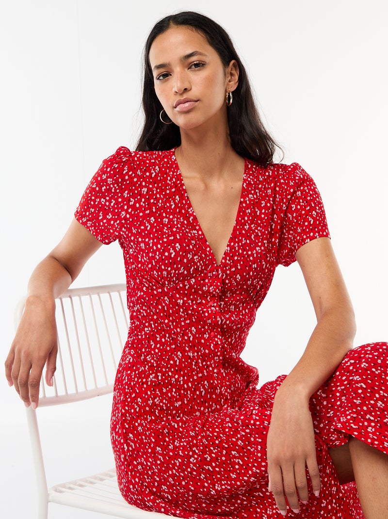All-Over Print Fine Knit Maxi Dress Red - Kiabi
