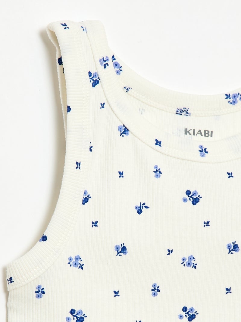 All-Over Ribbed Cotton Tank Top Beige - Kiabi