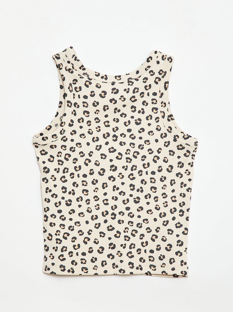 All-Over Ribbed Cotton Tank Top Beige - Kiabi