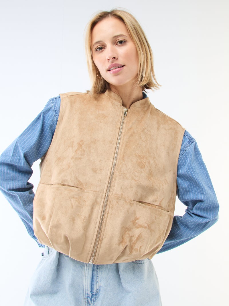 Ärmellose Weste aus Wildlederimitat Beige - Kiabi